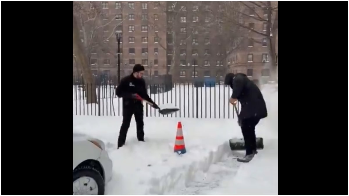 As the storm's impact continued into Monday, dramatic scenes emerged from New York City, showing its newly-elected civic leader helping residents on the ground.