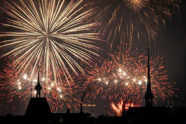 Fireworks light up the night sky above Zurich, Switzerland, during the New Year’s celebration.
