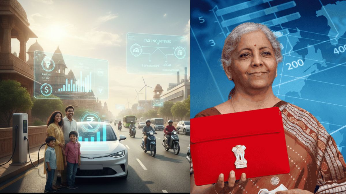 Electric vehicles and auto components at a manufacturing facility, reflecting India’s growing automotive sector and the policy push to strengthen domestic EV production ahead of Budget 2026. (Image generated using AI.)