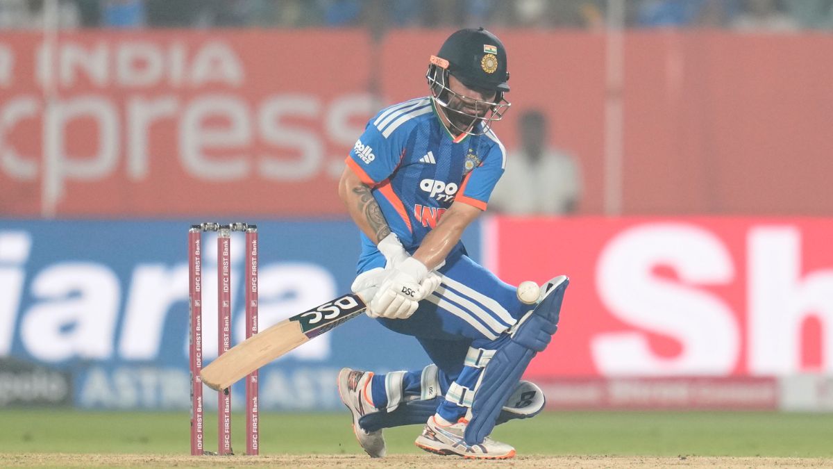 Rinku Singh in action during 4th T20I against New Zealand in Visakhapatnam