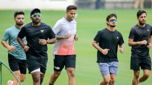 Suryakumar Yadav and Mitchell Santner with the T20I series trophy ahead of the 1st T20I in Nagpur, January 2026.