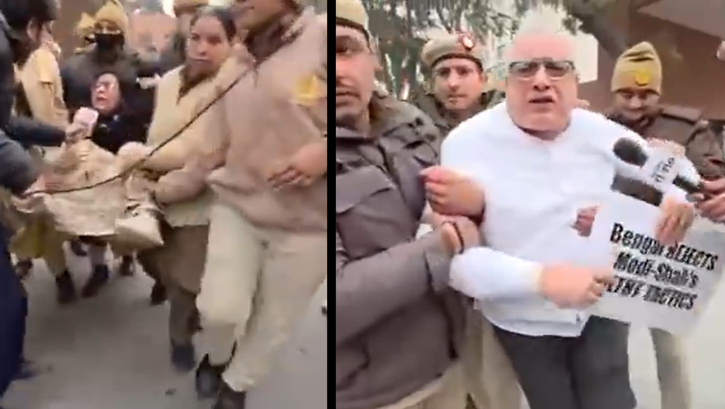 Visuals shared online showed the lawmakers being lifted and dragged into a police van while they protested in Delhi. (X video screengrab)