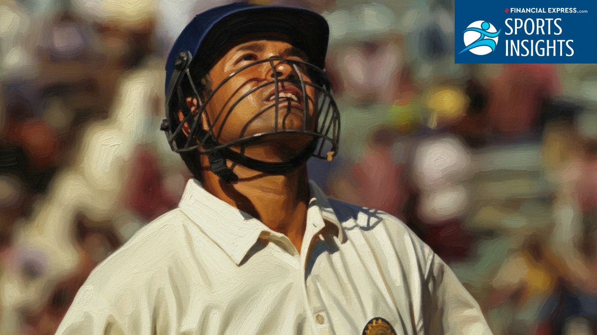 The Lone Warrior: Sachin Tendulkar during his monumental 136 against Pakistan at Chennai in 1999, a match defined by grit, back pain, and ultimate heartbreak. (This is an AI-generated image)