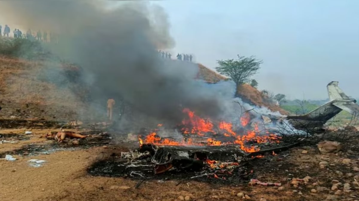 Wreckage of a Bombardier Learjet 45 at Baramati airport as investigations focus on operator VSR Aviation and landing conditions