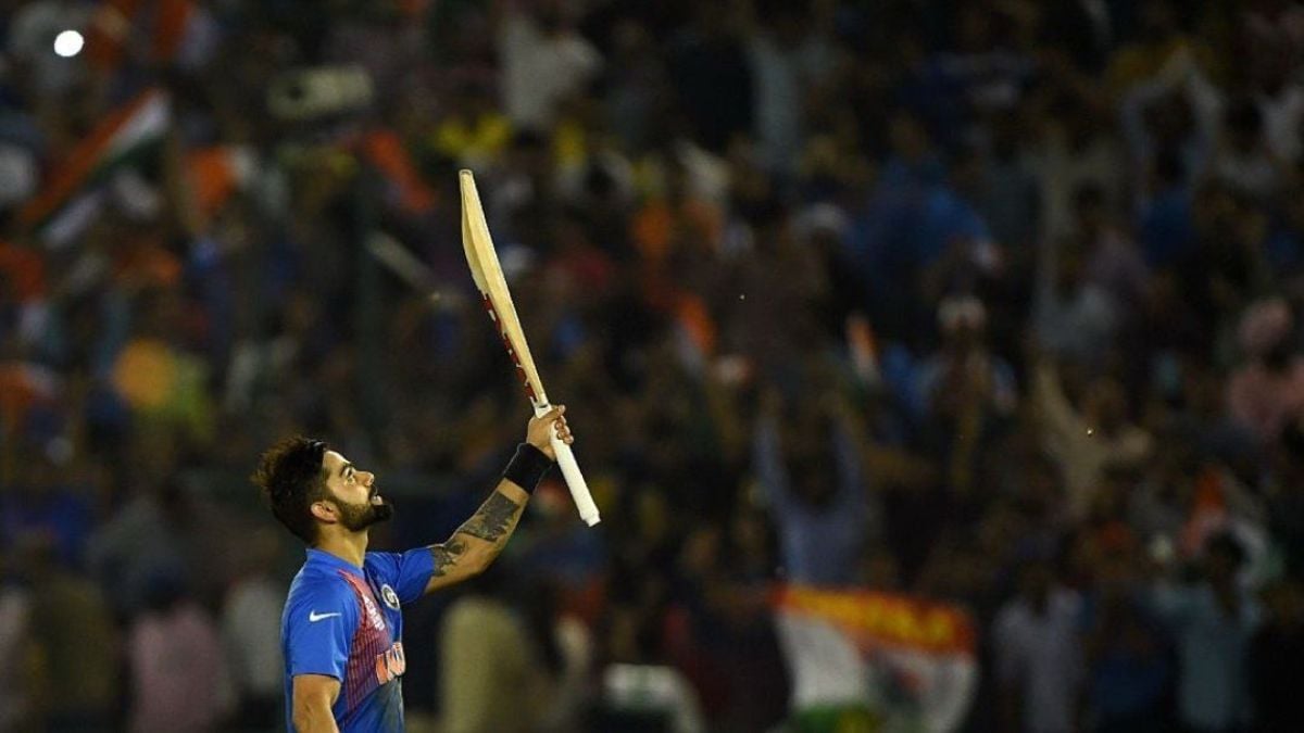 Virat Kohli celebrates after he won India the Mohali game in 2016