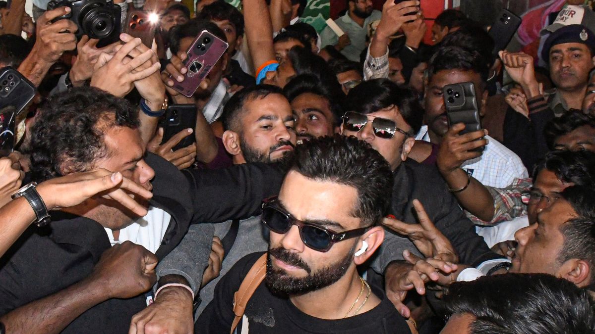 Cricketer Virat Kohli upon his arrival at Vadodara Airport ahead of India's ODI cricket series with New Zealand, Gujarat, Wednesday, Jan. 7, 2026.