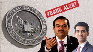 Gautam Adani and the U.S. SEC logo, representing the 2026 legal breakthrough where lawyers accepted service of the civil fraud summons in New York.