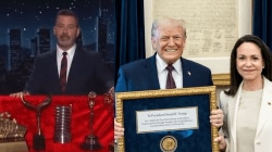 ‘He is murdering us with cringe’: Jimmy Kimmel roasts Trump after viral Nobel Peace Prize handover