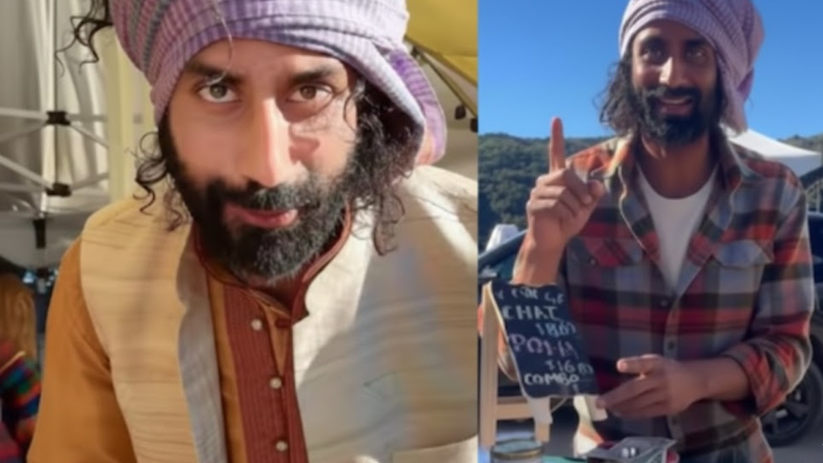 Indian chai seller Prabhakar Prasad serving masala chai at a farmers market in Los Angeles.