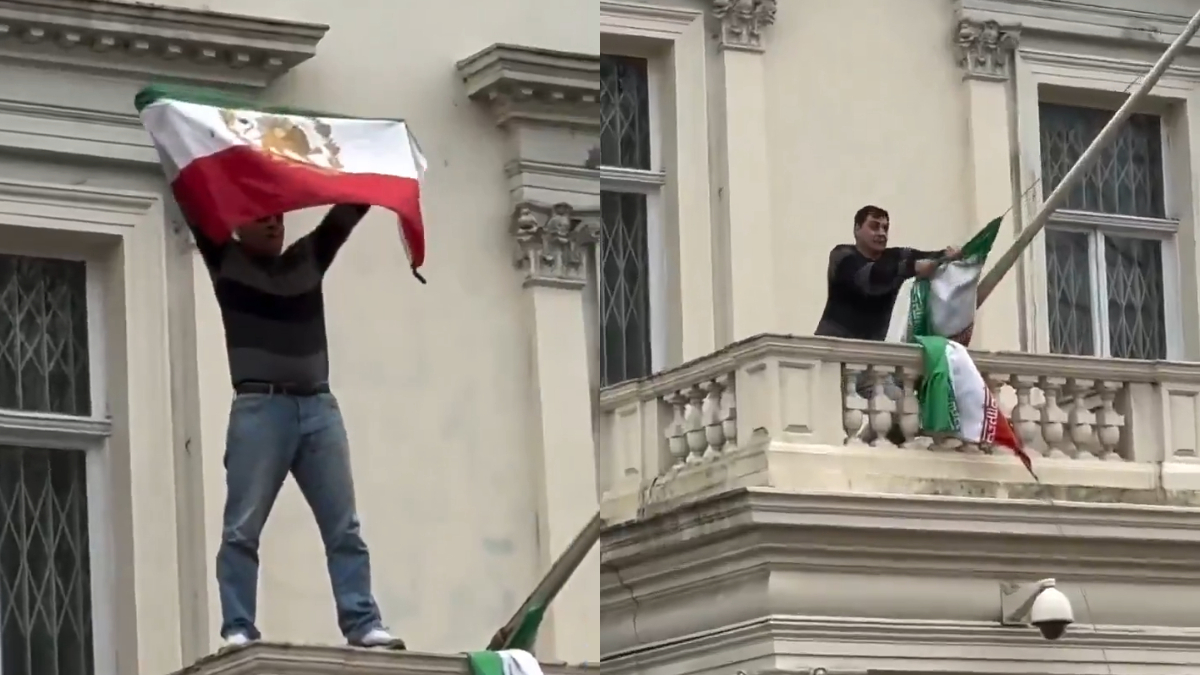 Iran flag London Embassy video Iran flag London Embassy video