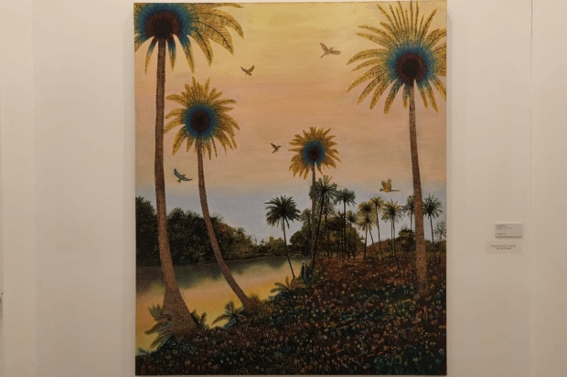 The image displays an oil and gold leaf painting by British artist David Brian Smith, titled Butterfly. His landscapes often explore themes of place, belonging and time. (Image Source: FE File Photo)