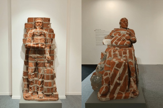 Girjesh Kumar Singh. 'Haal Mukaam: Current Address'. Created from brick and mortar from demolished construction, these works engage with the idea that no address is ever permanent.(Image Source: FE File Photo)