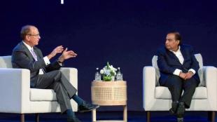 Mukesh Ambani AI comments, Larry Fink India growth outlook, Jio BlackRock fireside chat, India $30 trillion economy target, Reliance Industries future growth, India startup ecosystem scale