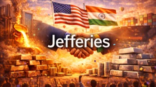 A comparison infographic showing Jefferies' new 'Overweight' sectors (Metals, Materials) and 'Underweight' sectors (IT) following the India-US trade deal, with top stock picks like Hindustan Zinc, JSW Steel, and Zomato.