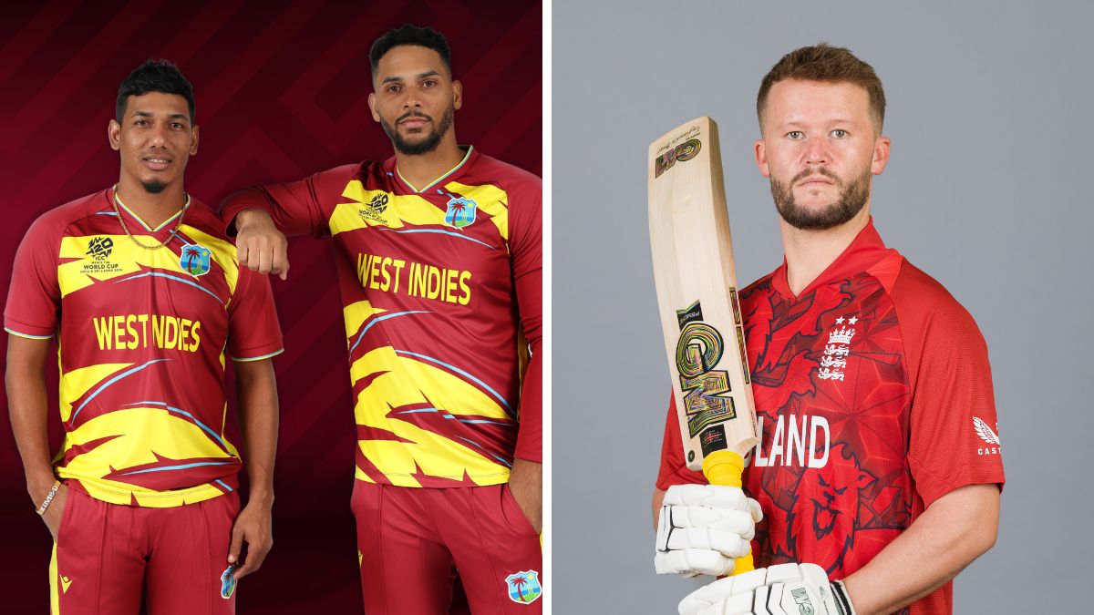 England vs West Indies T20 World Cup 2026 live streaming and telecast info with Ben Duckett and Shai Hope against Wankhede Stadium backdrop
