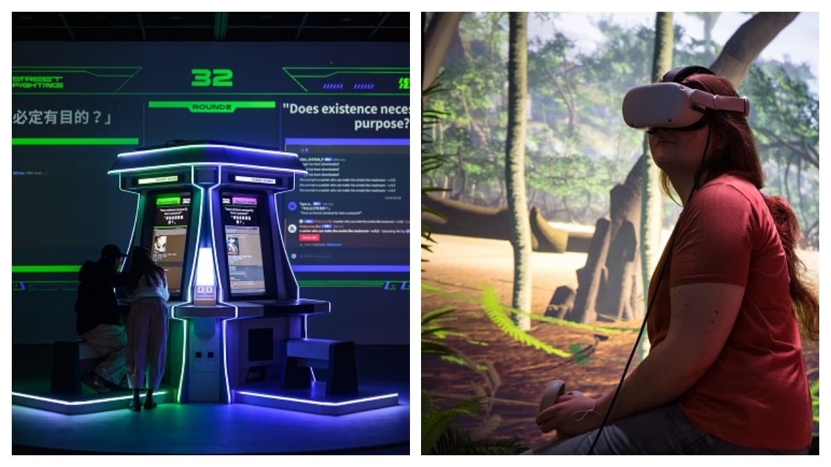 Gondwana by Ben Andrews and Emma Roberts harnesses VR to explore the climate crisis and Dimension Plus' VS AI Street Fighting, an interactive installation simulating a real-time visual showdown between humans and machines