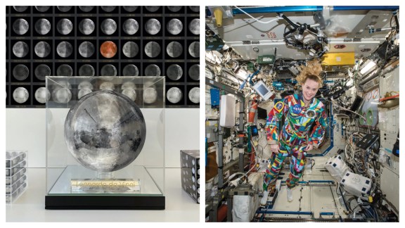 Moon Phases by artist Jeff Koons was launched on a rocket to the moon at NASA's Kennedy Space Center; Astronaut Kate Rubins wearing artwork spacesuit created by cancer patients PIC: Jeff Koons Studio/ NASA