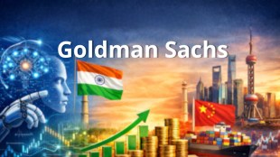 A financial infographic showing growth projections for MSCI India and MSCI EM indices with icons representing AI semiconductors, Chinese robotics, and Indian domestic consumption.