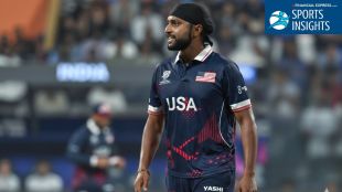 USA's Harmeet Singh celebrates the wicket of India's Hardik Pandya during their ICC Men's T20 World Cup 2026 match, at Wankhede Stadium in Mumbai on Saturday (Feb 7). (Photo: ANI)