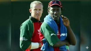 Close-up of Andy Flower and Henry Olonga wearing black armbands during the 2003 World Cup; a symbol of protest against the Zimbabwe regime