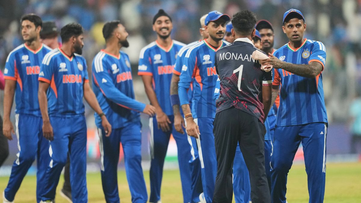 India vs USA T20 World Cup 2026 highlights: Indian team members shake hands with USA as they beat them by 29 runs. India vs USA T20 World Cup 2026 highlights: Indian team members shake hands with USA as they beat them by 29 runs.