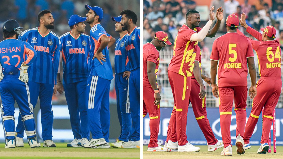 IND vs WI Super 8, T20 World Cup 2026: Split image showing Indian players worried ahead of the virtual knockout clash against the West Indies at the iconic Eden Gardens. West Indies are in a happy mood on the contrary. IND vs WI Super 8, T20 World Cup 2026: Split image showing Indian players worried ahead of the virtual knockout clash against the West Indies at the iconic Eden Gardens. West Indies are in a happy mood on the contrary.