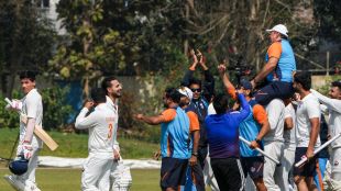 ammu and Kashmir cricket team celebrating historic Ranji Trophy semi-final win against Bengal at Kalyani