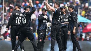 New Zealand's Jacob Duffy, third right, celebrates with teammates the wicket of Afghanistan's Sediqullah Atal during the T20 World Cup cricket match between Afghanistan and New Zealand in Chennai, India, Sunday, Feb. 8, 2026. (Photo: AP)
