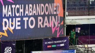 NZ vs PAK Highlights, T20 World Cup 2026: Image showing electronic display board at the R Premadasa Stadium in Colombo showing Super 8 match between New Zealand and Pakistan being abandoned due to rain.