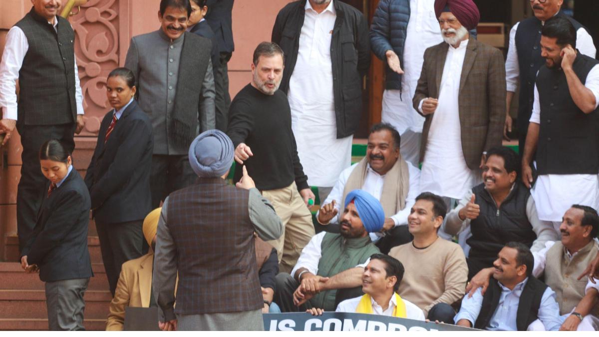 Rahul Gandhi Ravneet Bittu clash, sadak ka gunda remark Parliament, Rahul Gandhi controversy today, Ravneet Singh Bittu statement, BJP vs Congress row Parliament, Parliament protest altercation India, Rahul Gandhi calls Bittu traitor, Ravneet Bittu allegations manhandling, political fight outside Parliament India, Hardeep Singh Puri reaction Rahul Gandhi, Sikh community reaction Rahul Gandhi, Rahul Gandhi news latest, BJP Congress confrontation 2026, Lok Sabha LoP controversy, Rahul Gandhi Parliament behaviour, Ravneet Bittu BJP Congress switch 2024, opposition protest Parliament India, political controversy India breaking news, Rahul Gandhi heated exchange video, Parliament uproar India news