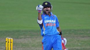 Virat Kohli roaring in celebration after hitting the winning runs against Sri Lanka in Hobart 2012