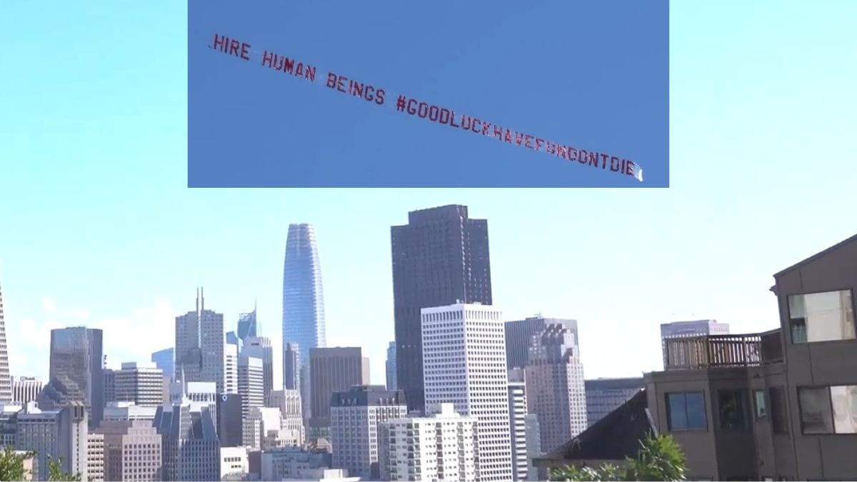 ‘Peak anti-AI protest’: ‘Hire human beings’ banner over Silicon Valley gets X buzzing