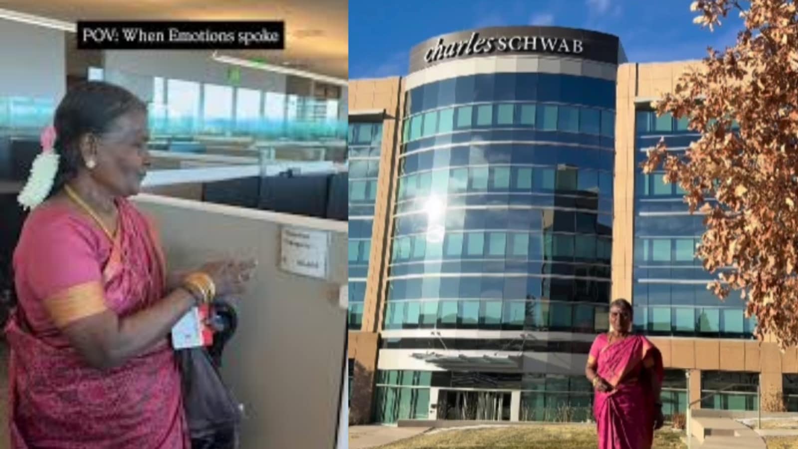 An Indian man working in the US, Chandran Thangaraj, recently shared a heartwarming video of his mother visiting his office at Charles Schwab (Chandran017/Instagram)