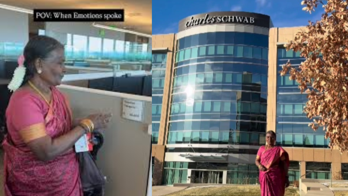 An Indian man working in the US, Chandran Thangaraj, recently shared a heartwarming video of his mother visiting his office at Charles Schwab (Chandran017/Instagram) An Indian man working in the US, Chandran Thangaraj, recently shared a heartwarming video of his mother visiting his office at Charles Schwab (Chandran017/Instagram)