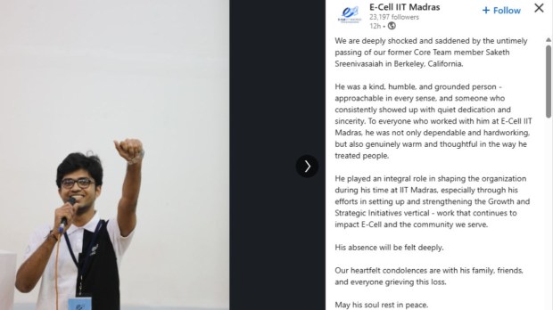 IIT Madras on Saketh Sreenivasaiah