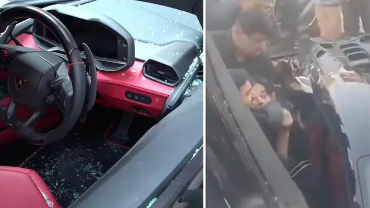 Viral video shows bouncers removing Shivam Mishra from Lamborghini after Kanpur crash that injured pedestrians.