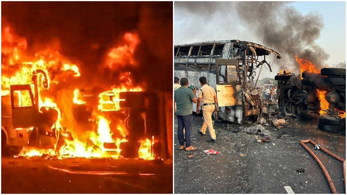 Andhra Horror: Telangana-Nellore bus engulfed in flames after colliding ...