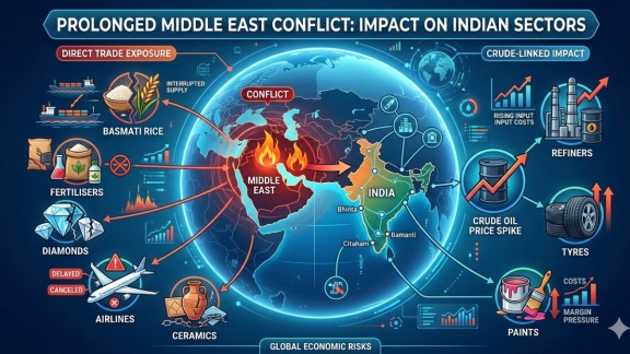 A prolonged war in the Middle East could adversely affect several Indian sectors with direct trade exposure to the region