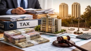 Luxury apartment deal with cash, documents and legal symbols depicting tax dispute over builder discount