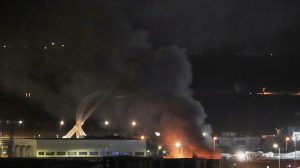 Smoke rises after an explosion at the airport in Erbil (Photo: AP)