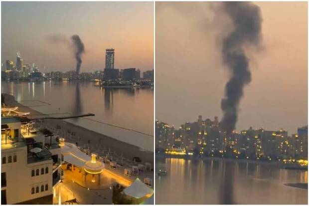  Iranian drone and missile attacks have damaged and set fire to important places in Dubai. (Photo source: X@Global Eye News).