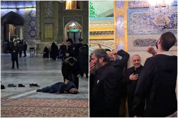 Mourners gather at the Imam Reza shrine in Mashhad after reports emerged of Ayatollah Khamenei’s death. 9Photo source: X@PressTV)