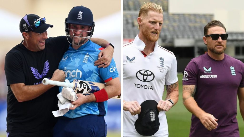 Liam Livingstone (Left) bashes Brendon McCullum and Rob Key led England management, captained by Ben Stokes (Right).