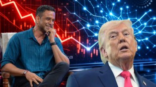 A split-screen graphic featuring Zerodha CEO Nithin Kamath and Helios Capital’s Sameer Arora, with a background showing a volatile Nifty 50 candle chart and the text "Survival vs. Profit" and "Sunday Trading Controversy."