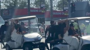 Priyanka and Nick Jonas hold on tight as Oscars golf cart nearly tips over