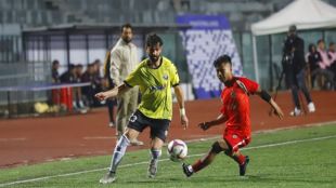 Aizawl FC’s Lalhriatpuia celebrates after scoring a stoppage-time equaliser to secure a 2-2 draw against Real Kashmir FC in the IFL 2025–26 clash at Rajiv Gandhi Stadium in Aizawl on Friday. ⚽