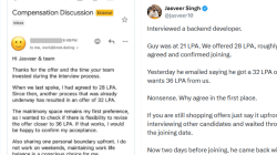 Accepted at Rs 28 LPA, asked for Rs 36 LPA later: Startup founder’s post on last-minute salary negotiations divides netizens