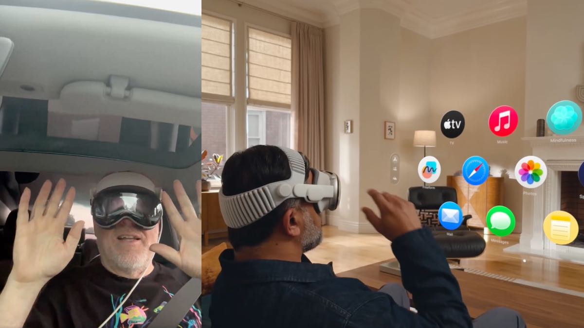 In the video, Scoble is wearing the bulky spatial computing headset and gestures with both hands off the wheel as his Tesla navigates freeway traffic in Silicon Valley at highway speeds. In the video, Scoble is wearing the bulky spatial computing headset and gestures with both hands off the wheel as his Tesla navigates freeway traffic in Silicon Valley at highway speeds.