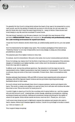 Blake Lively's comment on court's dismissal of sexual harassment claims