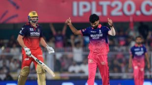 Brijesh Sharma (RR) celebrating the wicket of Tim David during IPL 2026 at Barsapara Stadium.